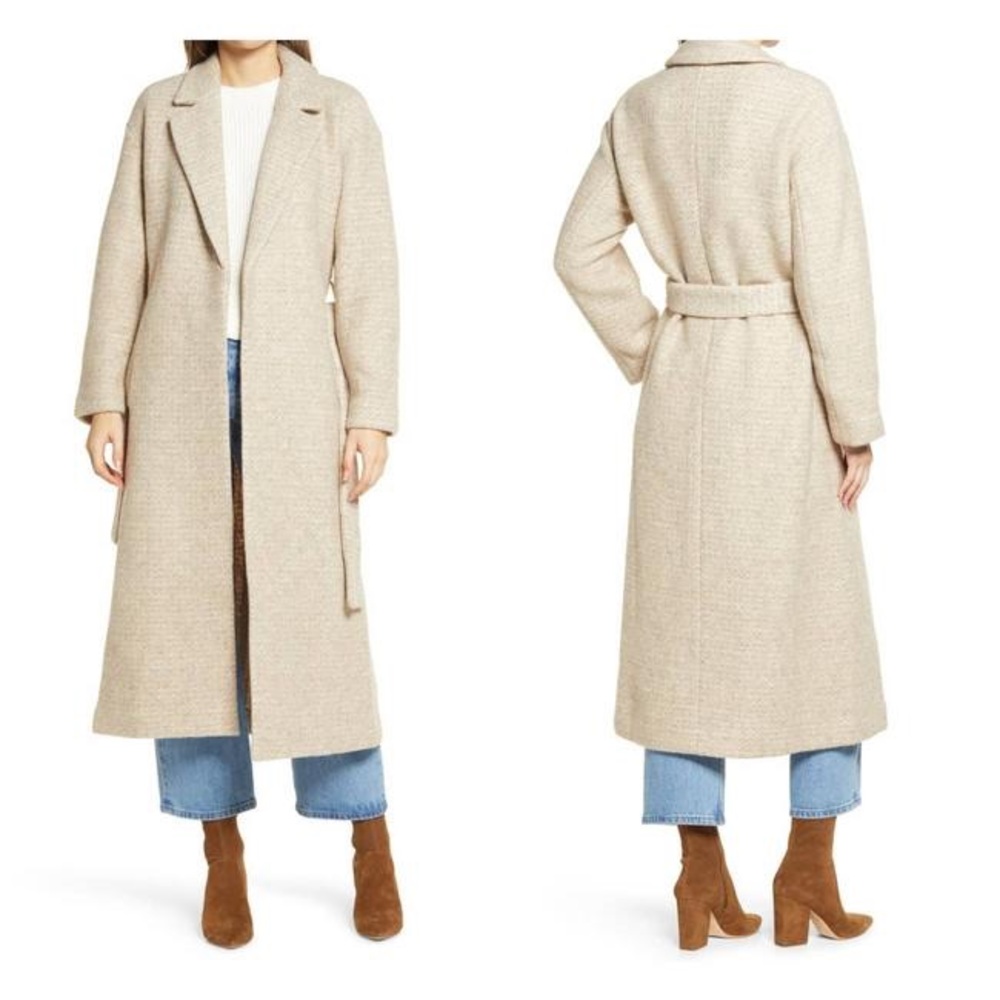 Reformation tie-waist wool coat. Size X-Small